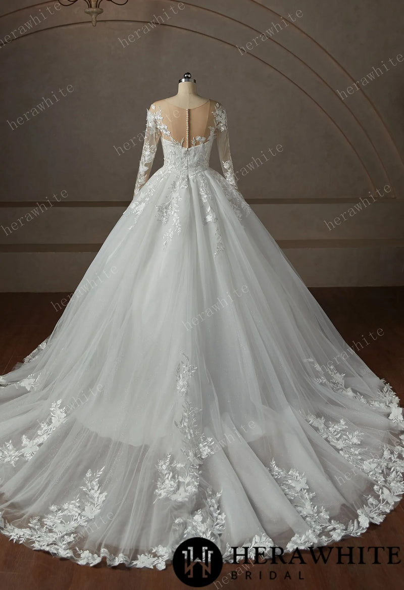 Floral Lace Wedding Dress With Long Sleeve