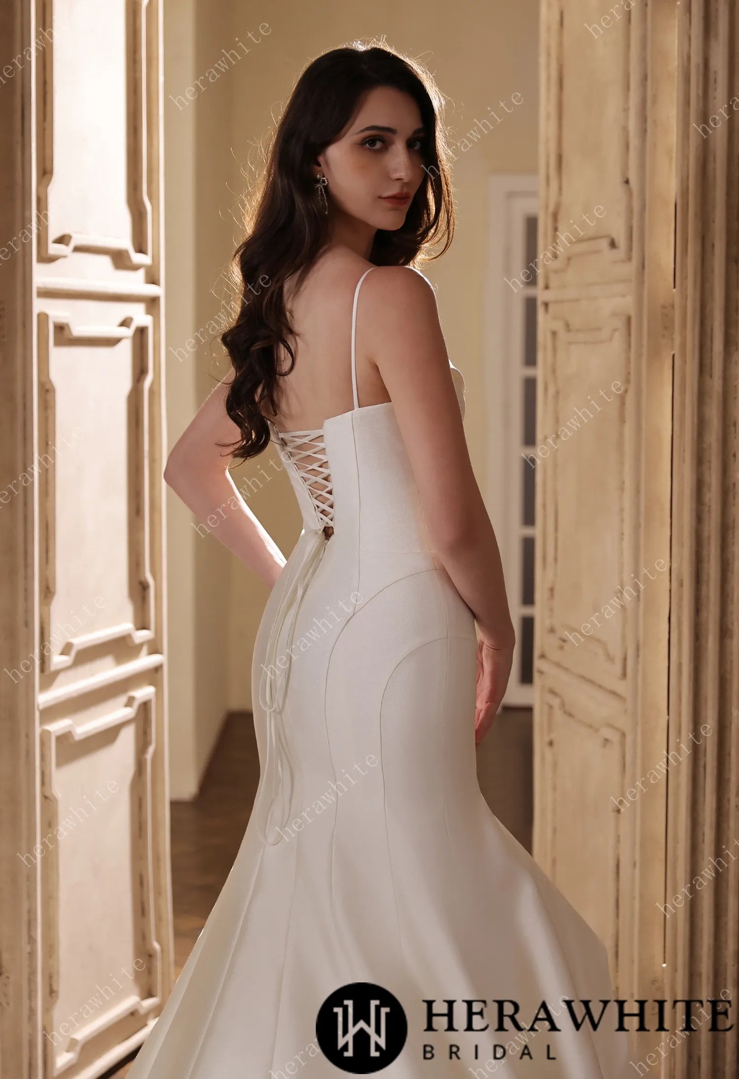 Mikado Mermaid Bridal Gown With Handmade Floral Accents HW3808-M