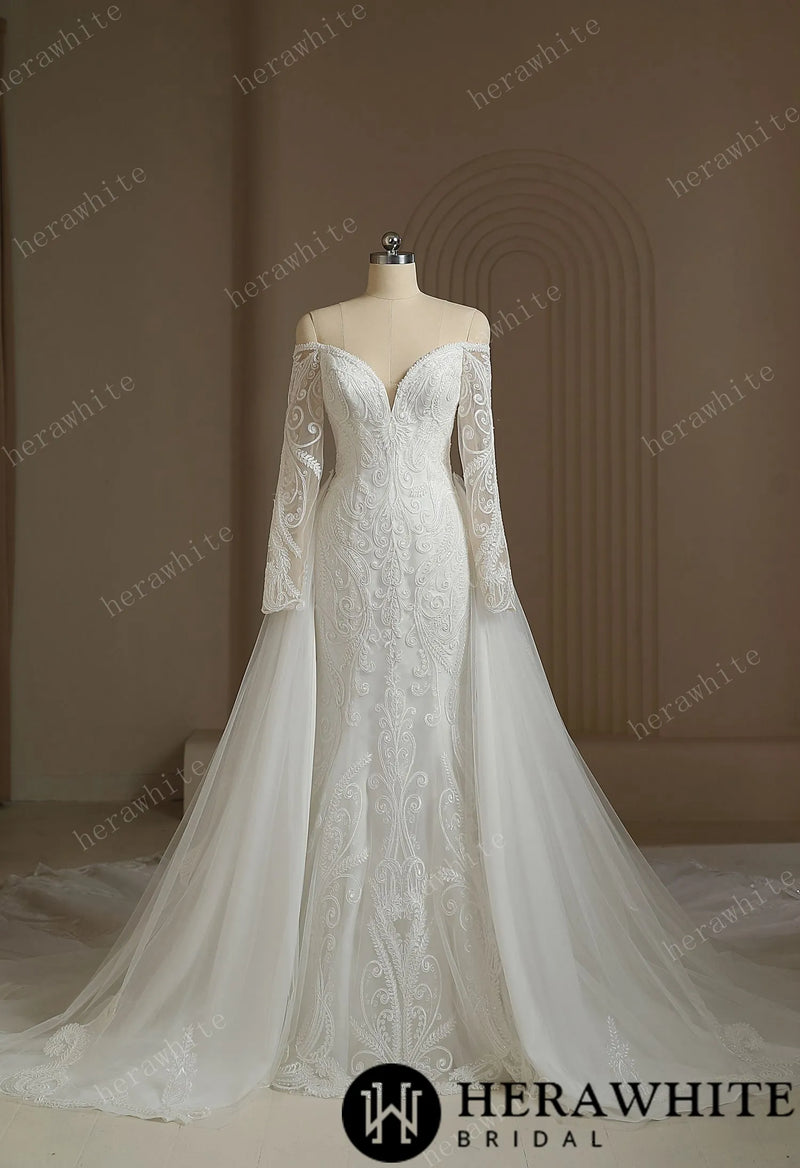 Exquisite Lace Mermaid Wedding Dress With Detached Train