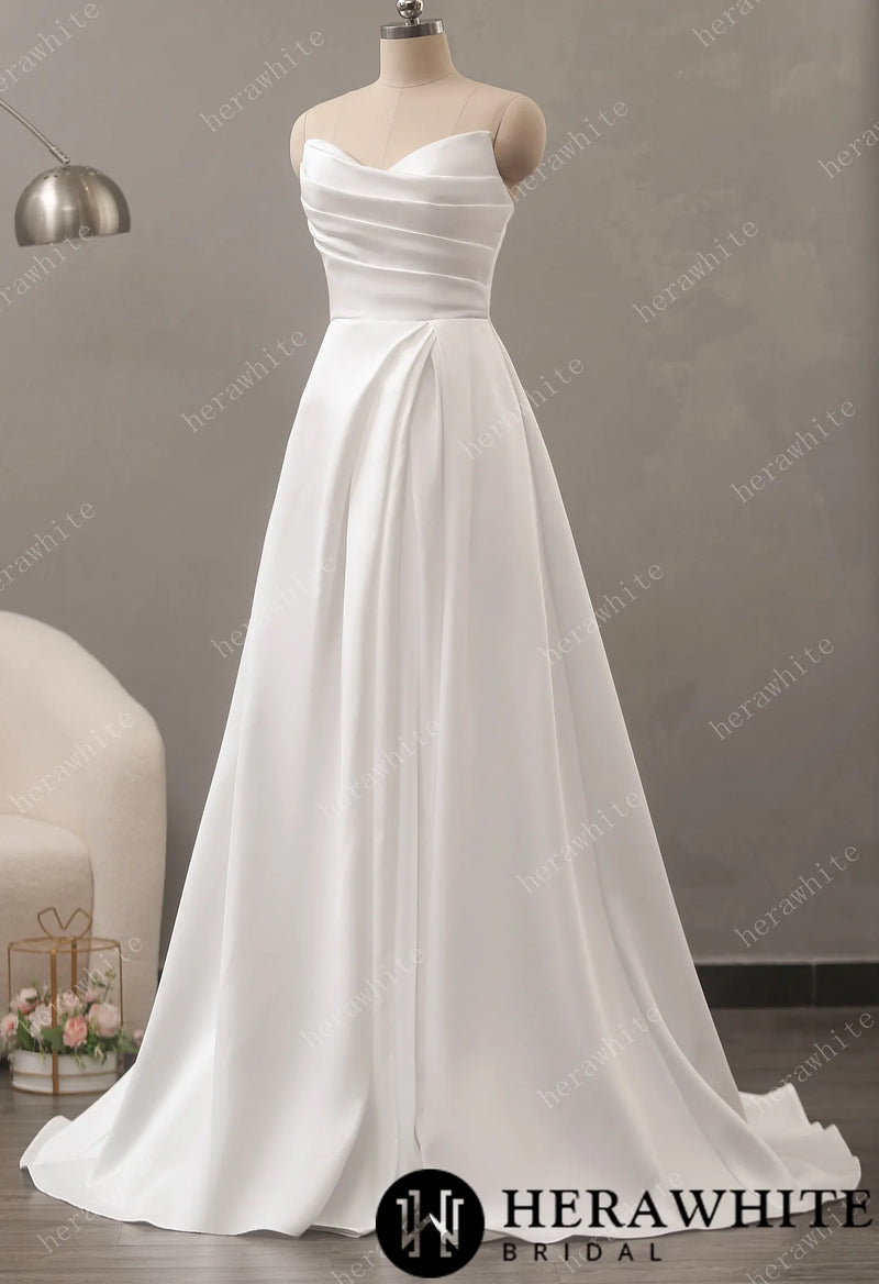 Strapless Mikado A-Line Wedding Dress with Pleated Bodice