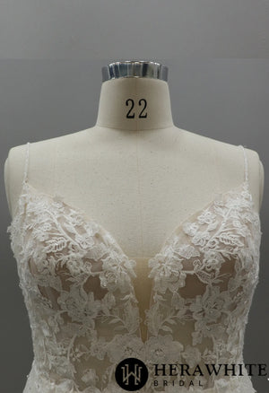 Floral Lace Plus Size Wedding Dress With Plunging V-neckline