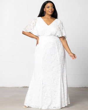 Clarissa Lace Flutter Sleeve Long Wedding Dress - Plus Size
