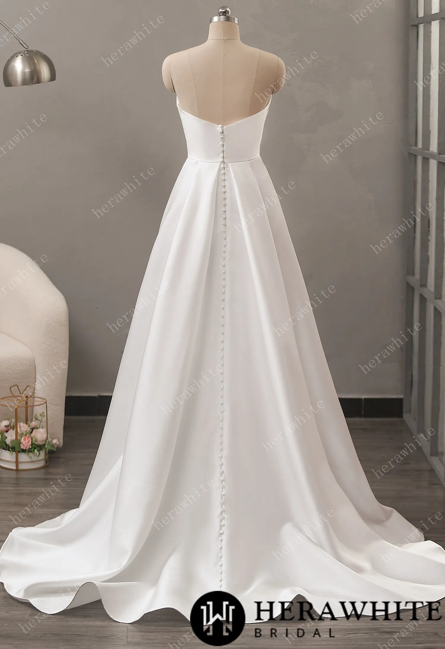 Strapless Mikado A-Line Wedding Dress with Pleated Bodice