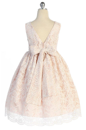 All Lace Girls Dress with V Back & Bow and Plus Sizes