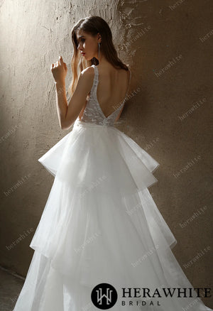 Allover Beaded Sheath Wedding Dress with a Ruffled Skirt