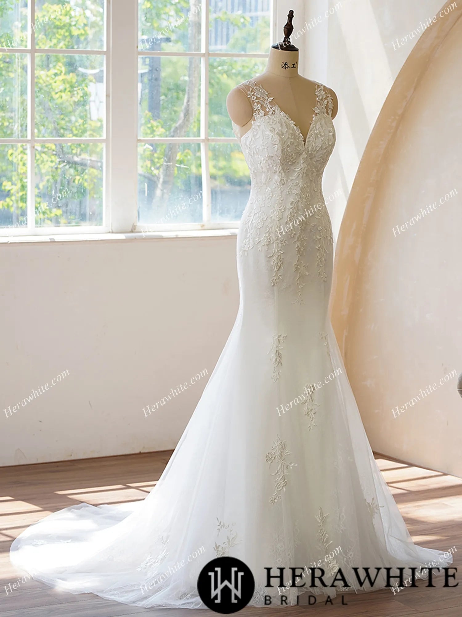 Illusion Back Fit and Flare With Applique Wedding Dress