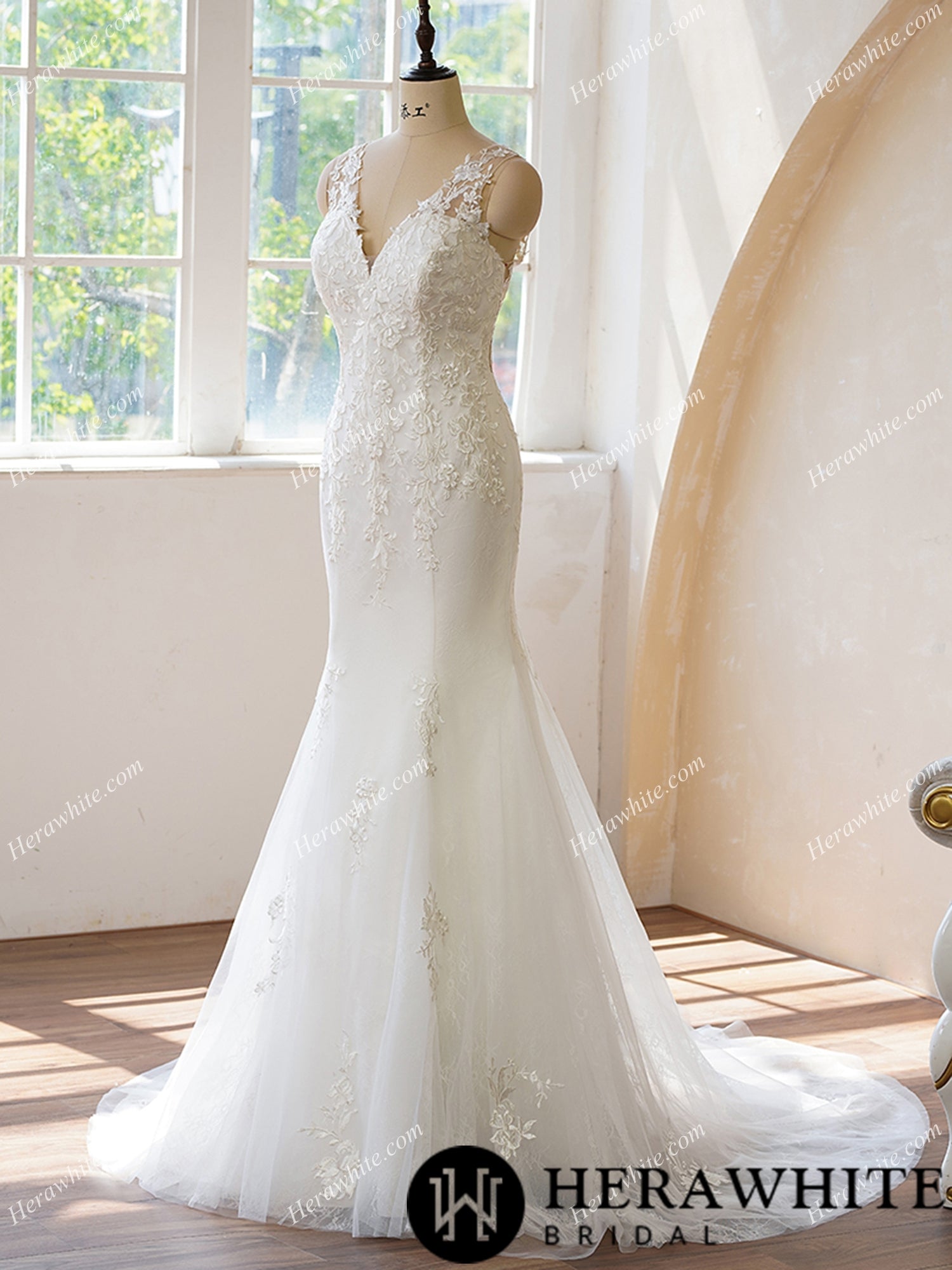 Illusion Back Fit and Flare With Applique Wedding Dress