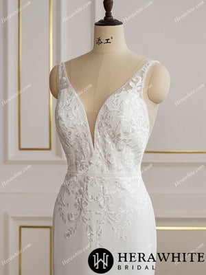 Beaded Lace Fit and Flare Bridal Gown With Lace Train