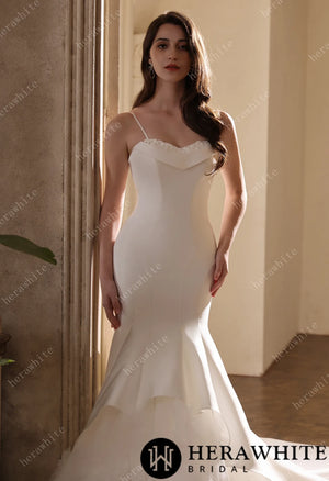 Mikado Mermaid Bridal Gown With Handmade Floral Accents HW3808-M