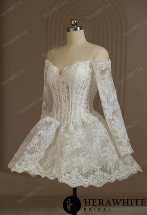 Short Lace Wedding Dresses With Long Sleeve