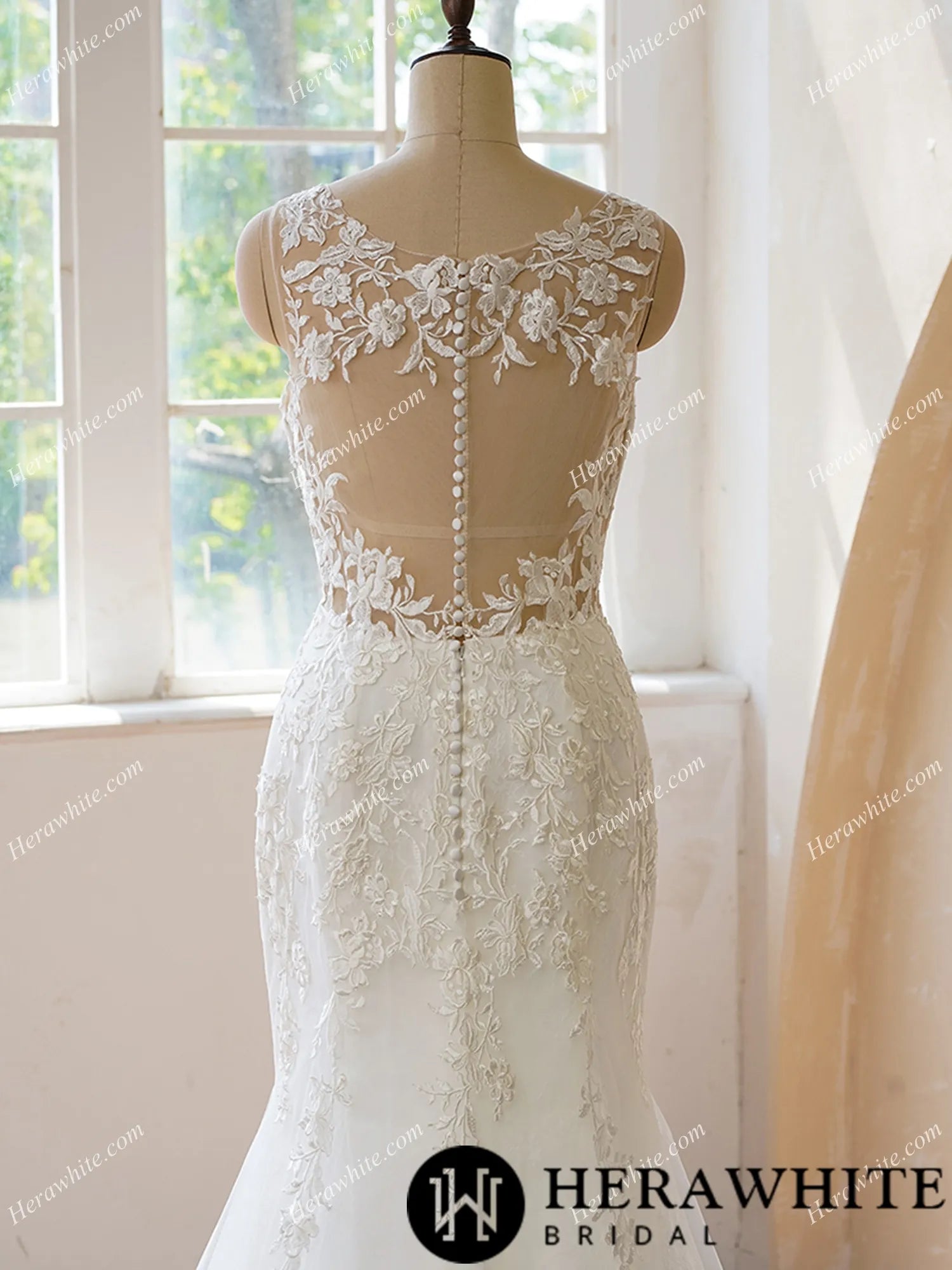Illusion Back Fit and Flare With Applique Wedding Dress
