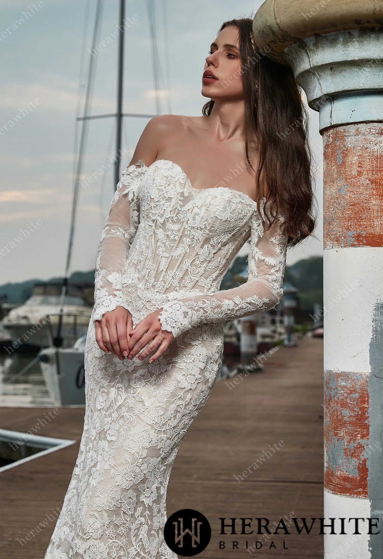 Lace Sweetheart Long Sleeves Mermaid And Hollow Wedding Dress