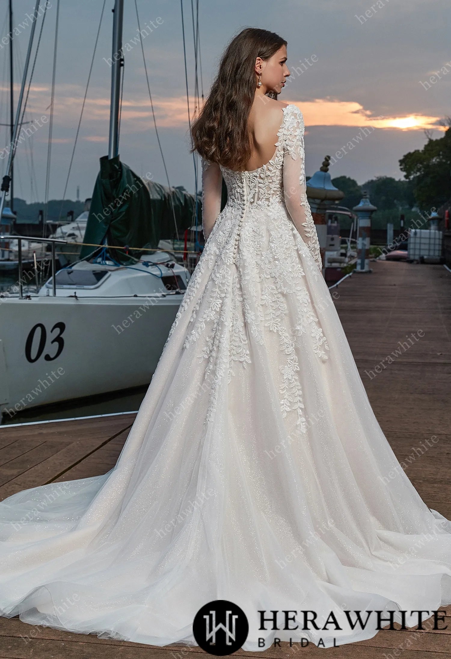 Elegant Vine Long Sleeve Sweetheart Wedding Dress