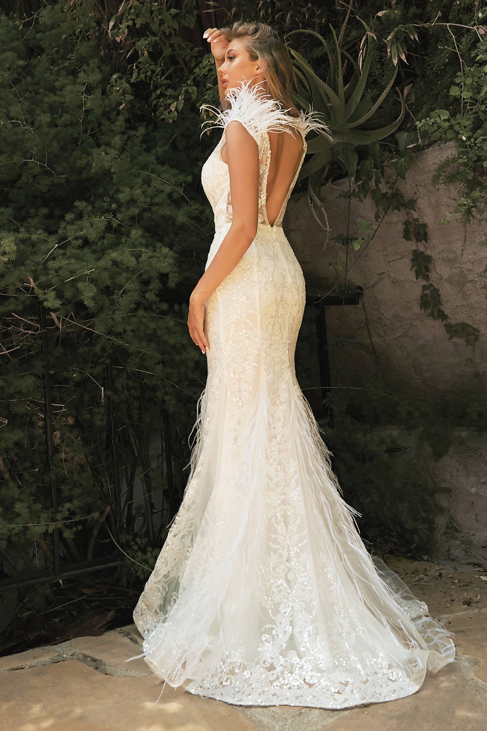 EMBELLISHED MERMIAD FEATHER BRIDAL GOWN