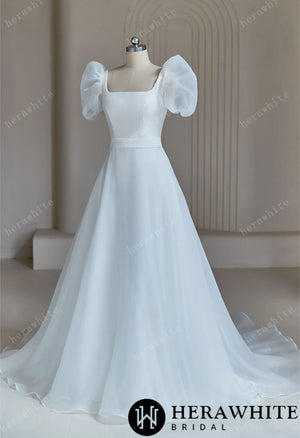 Elegant Wedding Dress With Puff Short Sleeve