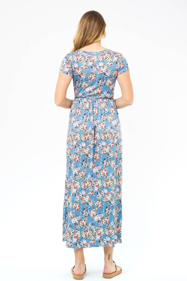 Blue floral maxi:  blue/grey