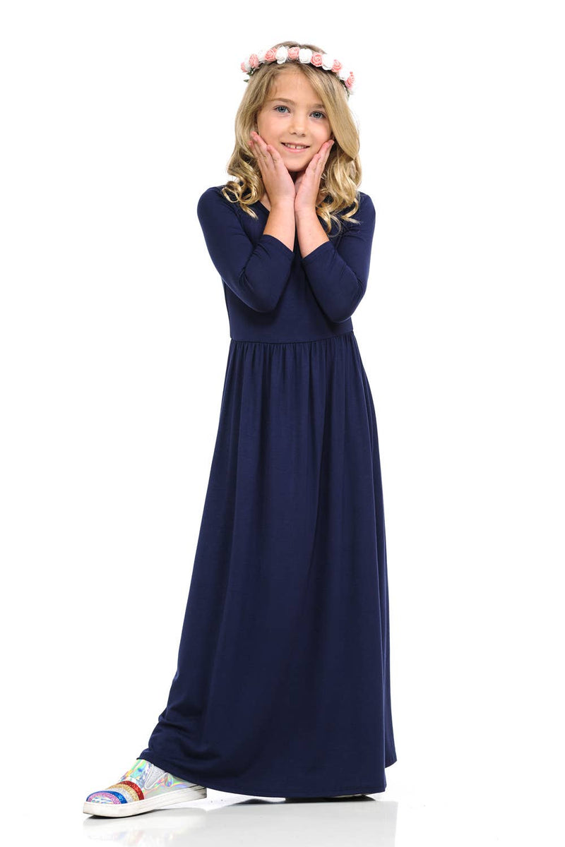 Fit and Flare Maxi Dress Solid: M / NAVY