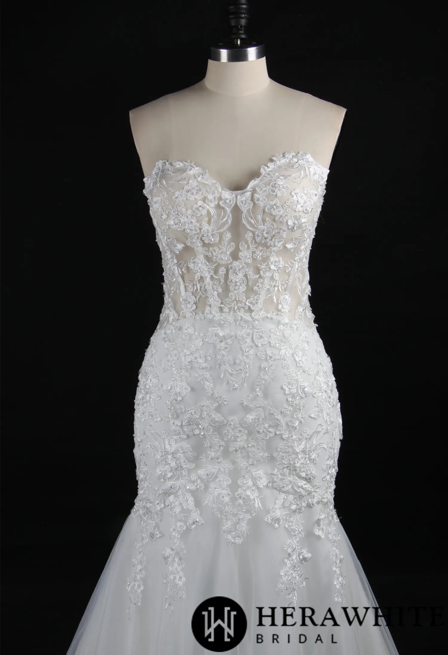 Illusion Beaded Lace Open Back Mermaid Wedding Gown