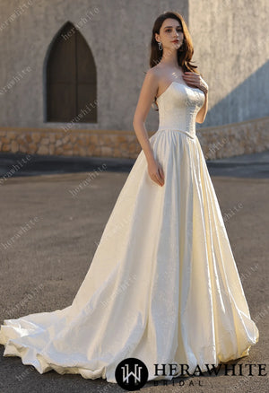 Jacquard Satin Wedding  Ball Gown Dresses With Dramatic Train HW3816B