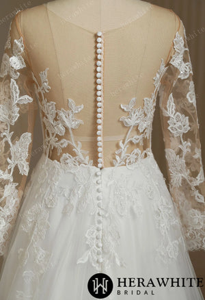 Romantic Sweetheart Long Sleeve Illusion Back Wedding Dress