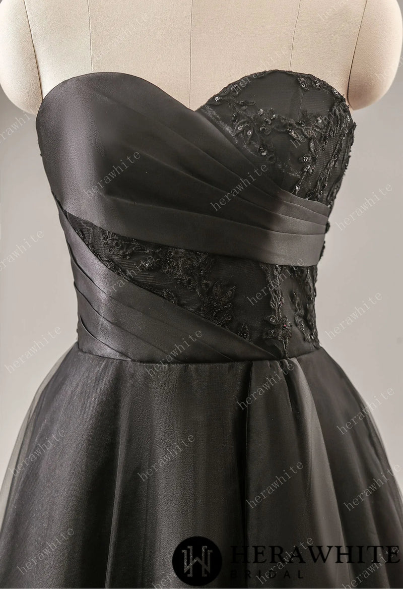 Black Strapless Wedding Dress with Sweetheart Neckline