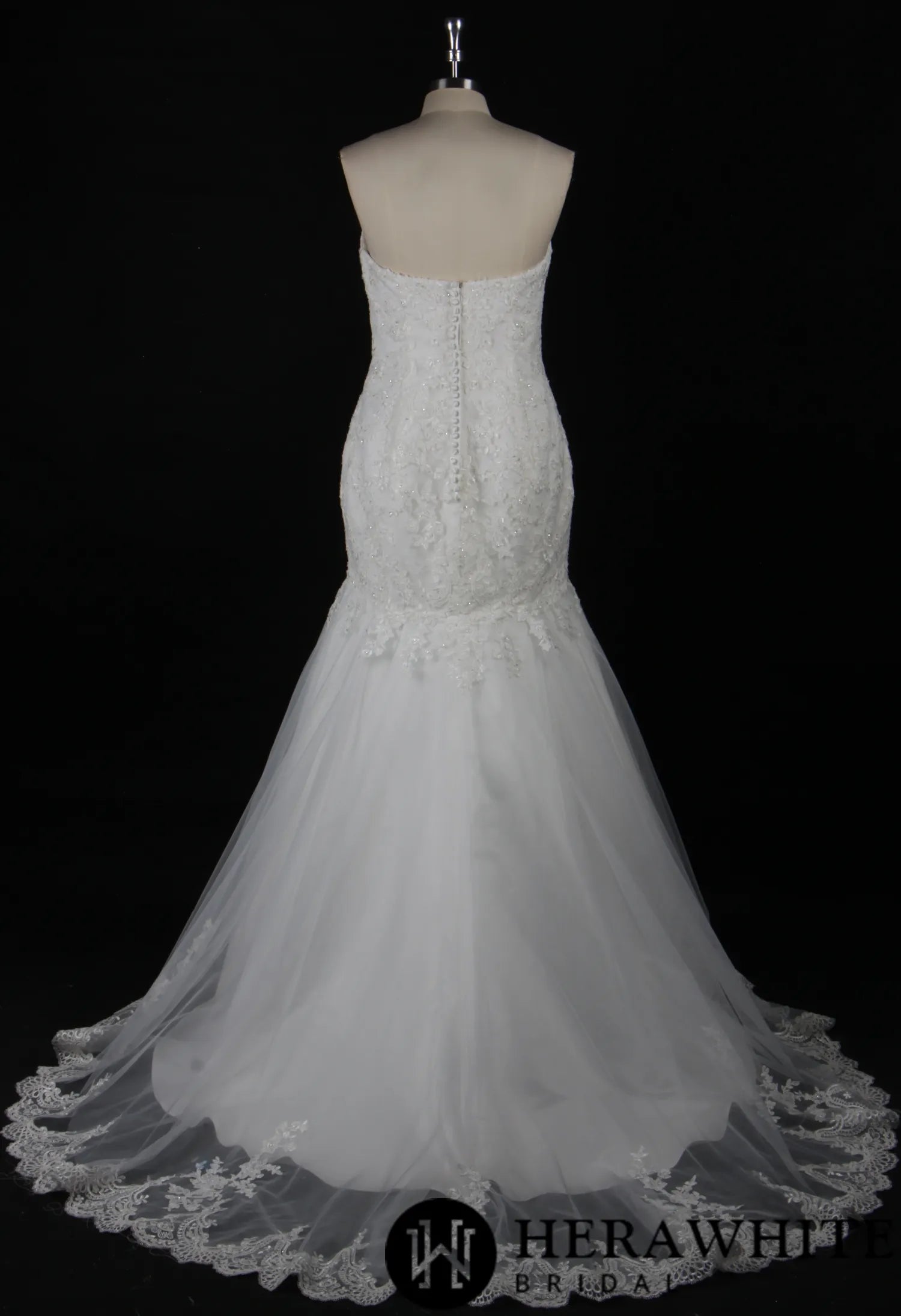 Strapless Embroidered Lace Fit and Flare Wedding Gown