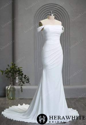 Classic Crepe Wedding Dress With Off-the-shoulder Straps