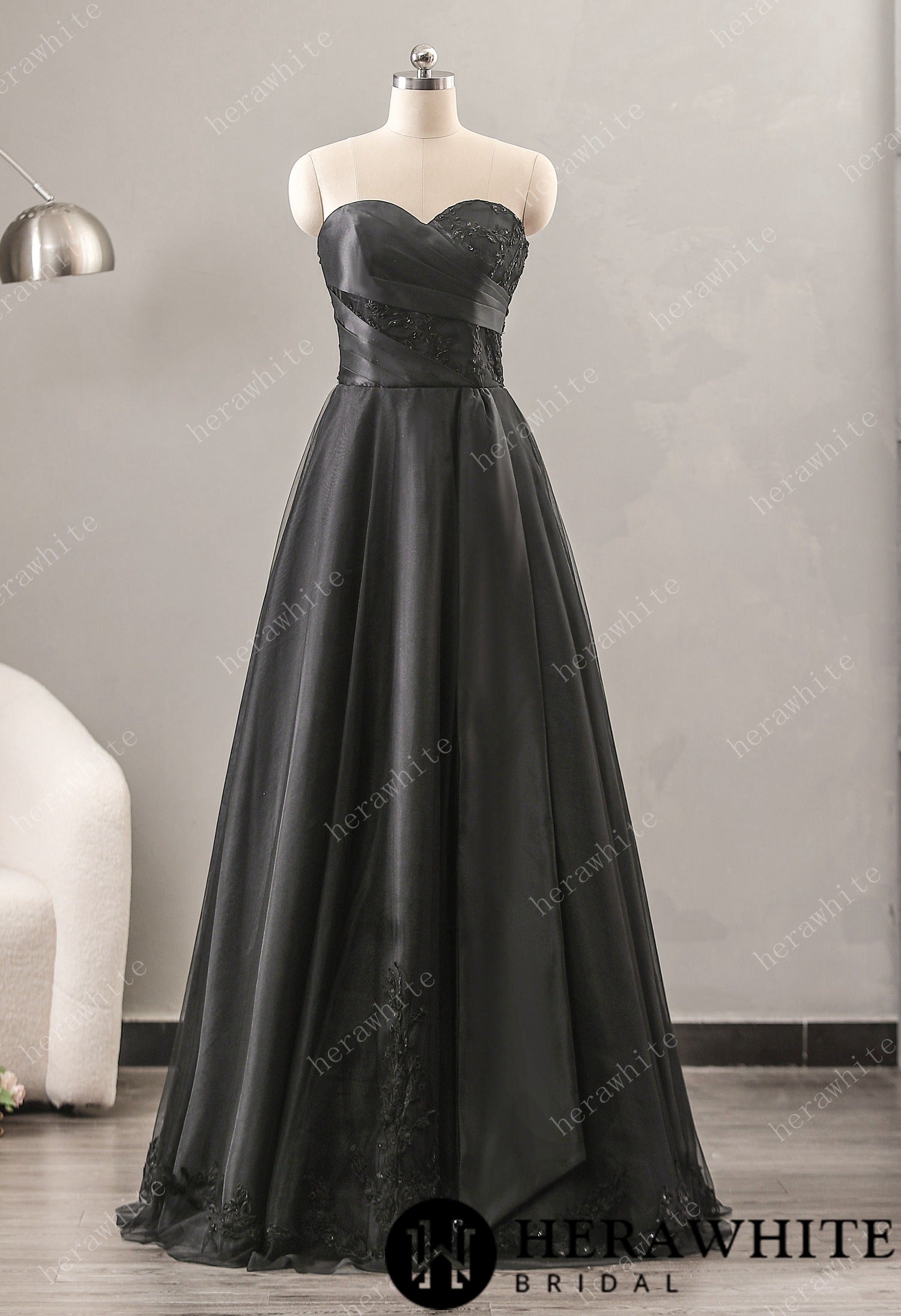 Black Strapless Wedding Dress with Sweetheart Neckline