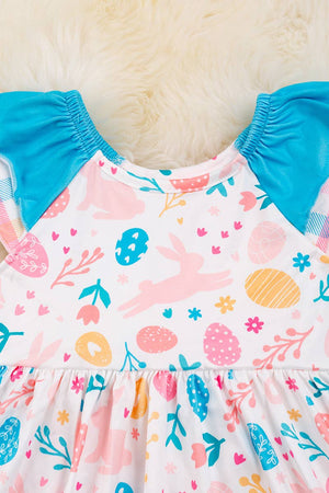EASTER PRINTED DRESS W/TURQUOISE . DRG20114006 JEANN: 2XL