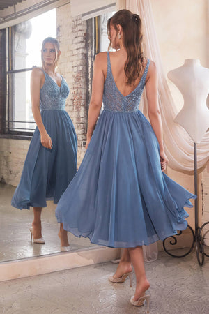 CHIFFON TEA LENGTH DRESS