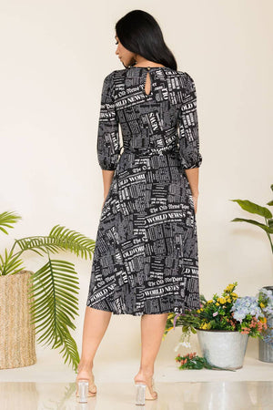 HH583R-NEWSPAPER - Self Tie Midi Dress