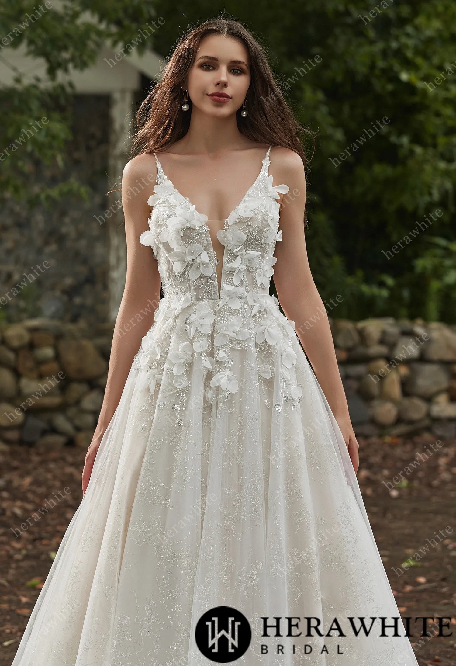 Sexy Beaded Spaghetti Strap Wedding Dress with 3D Flowers Forever & Always Sexy Beaded Spaghetti Strap Wedding Dress with 3D Flowers Forever & Always