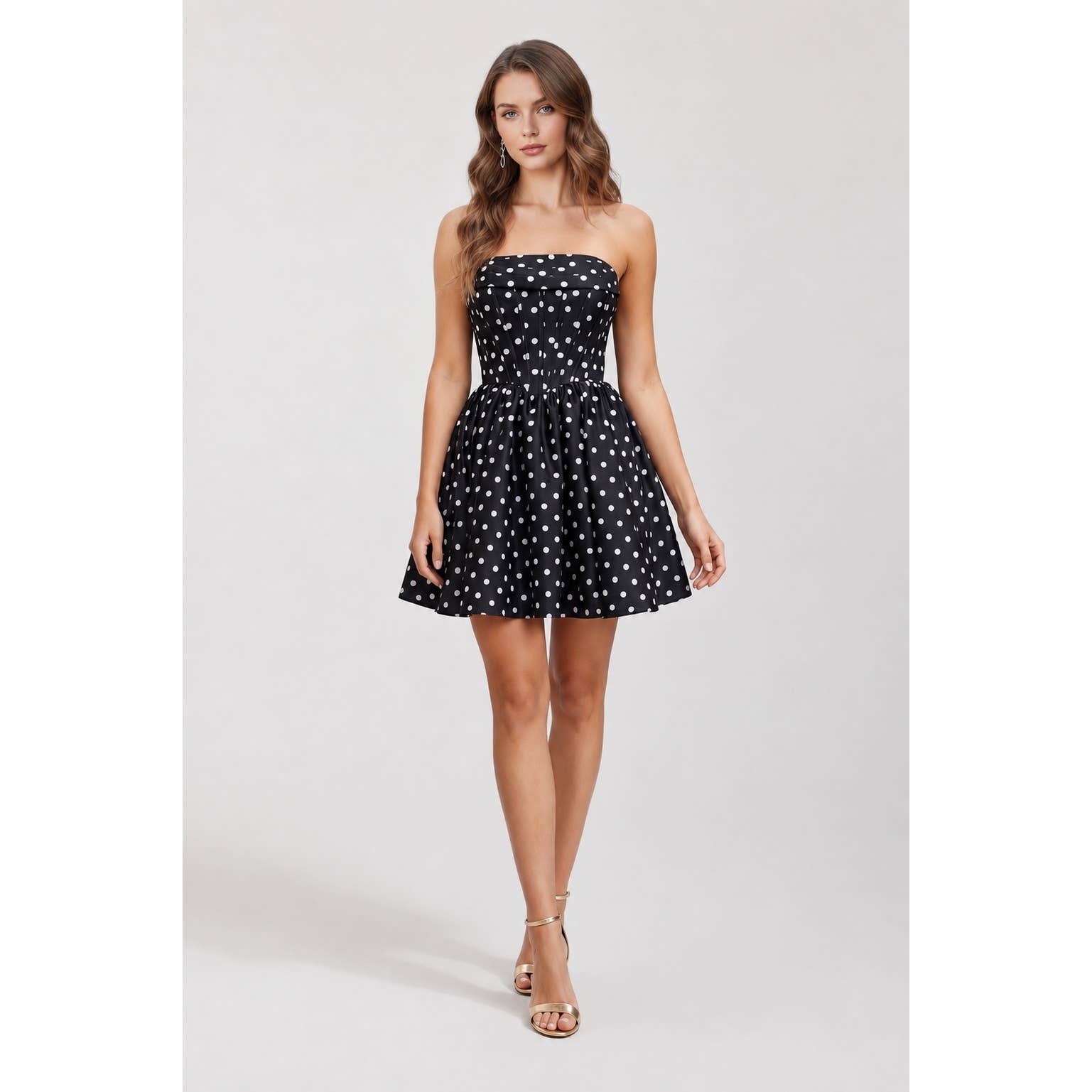 POLKA DOT CORSET A LINE MINI DRESS LACE UP BACK