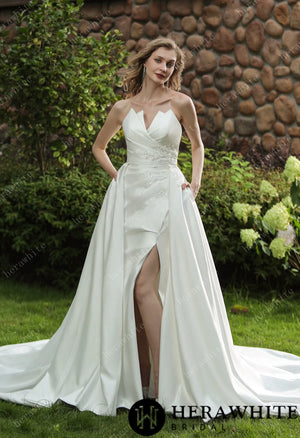 Strapless Silky Satin Wedding Dress With Detachable Overskirt
