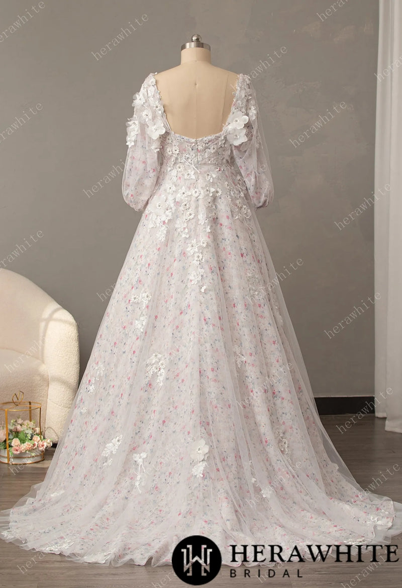 Floral 3D Lace A-Line Wedding Dress with Detachable Sleeve