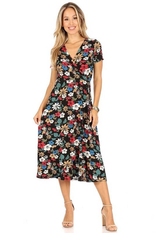 Plus size Floral dress-X203025D: 1X / Wine