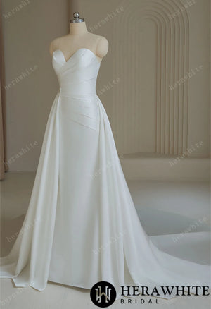 Sweetheart pleated Satin Mermaid Wedding Dress with Overskirt