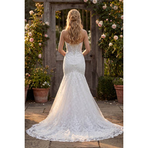 STRAPLESS LACE MERMAID GOWN WITH FLARED HEM