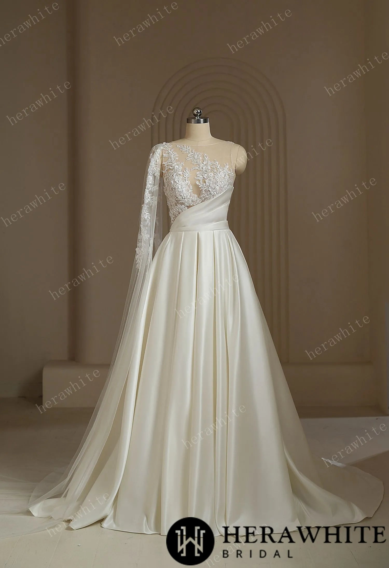 One Shoulder A-line Wedding Dress With Beading Lace