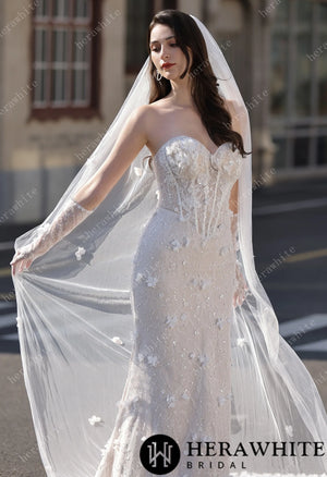 High Neck Lace Mermaid Bridal Gown with Buttons Placket HW3803-N+L