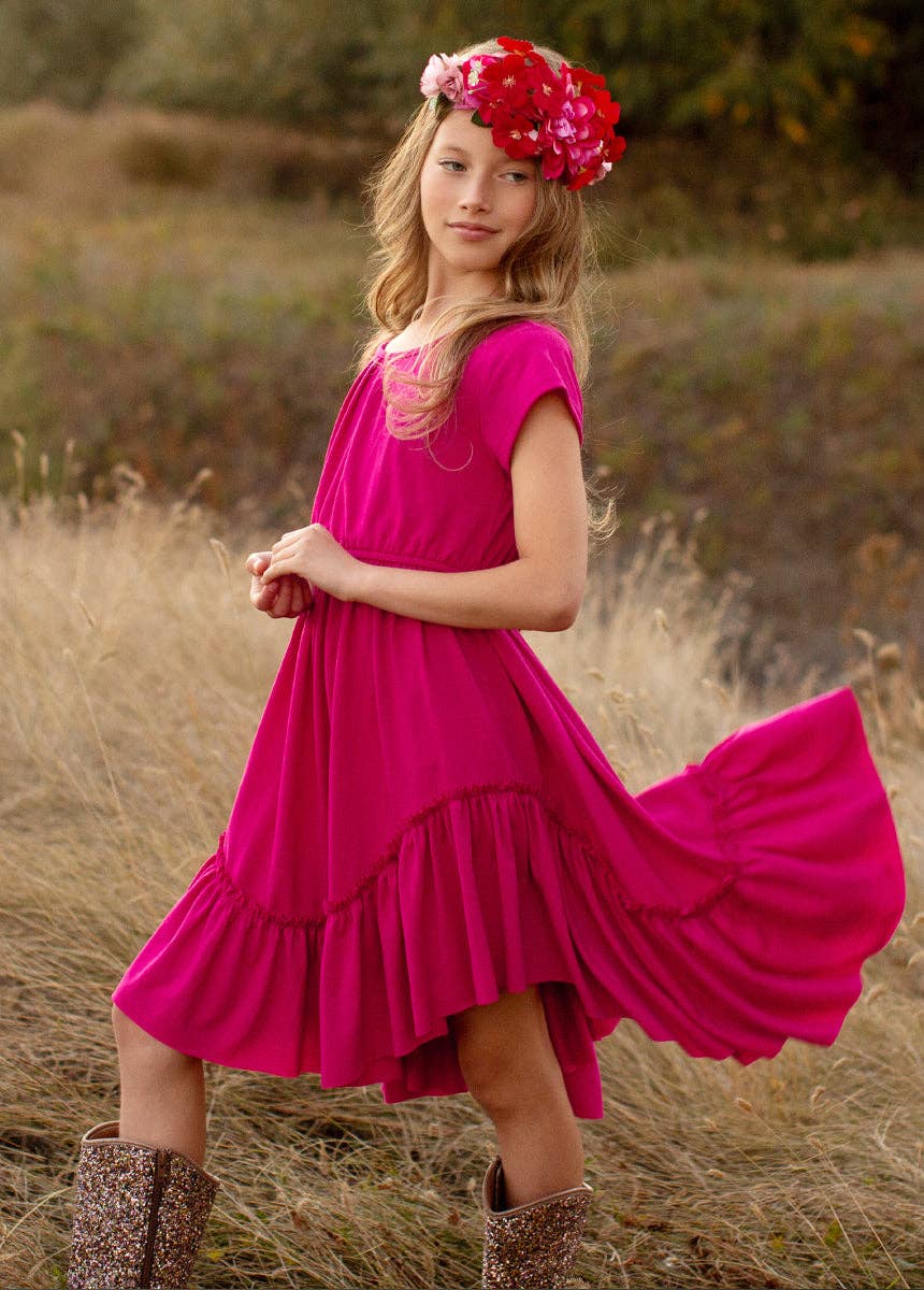 Kid's Adrianna Dress in Fuchsia