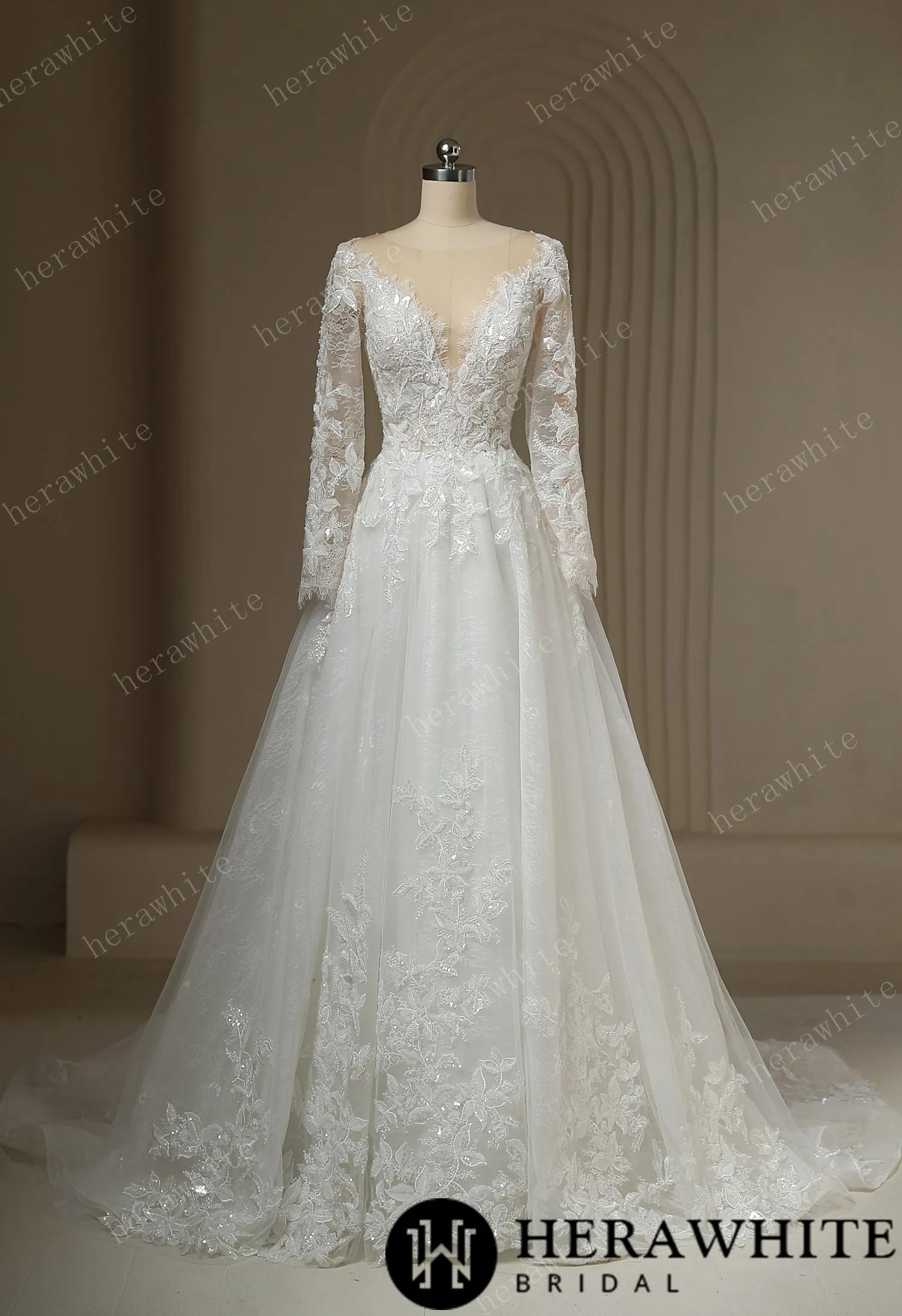 Ilusiion Lace Long Sleeve Sparkly Wedding Dress