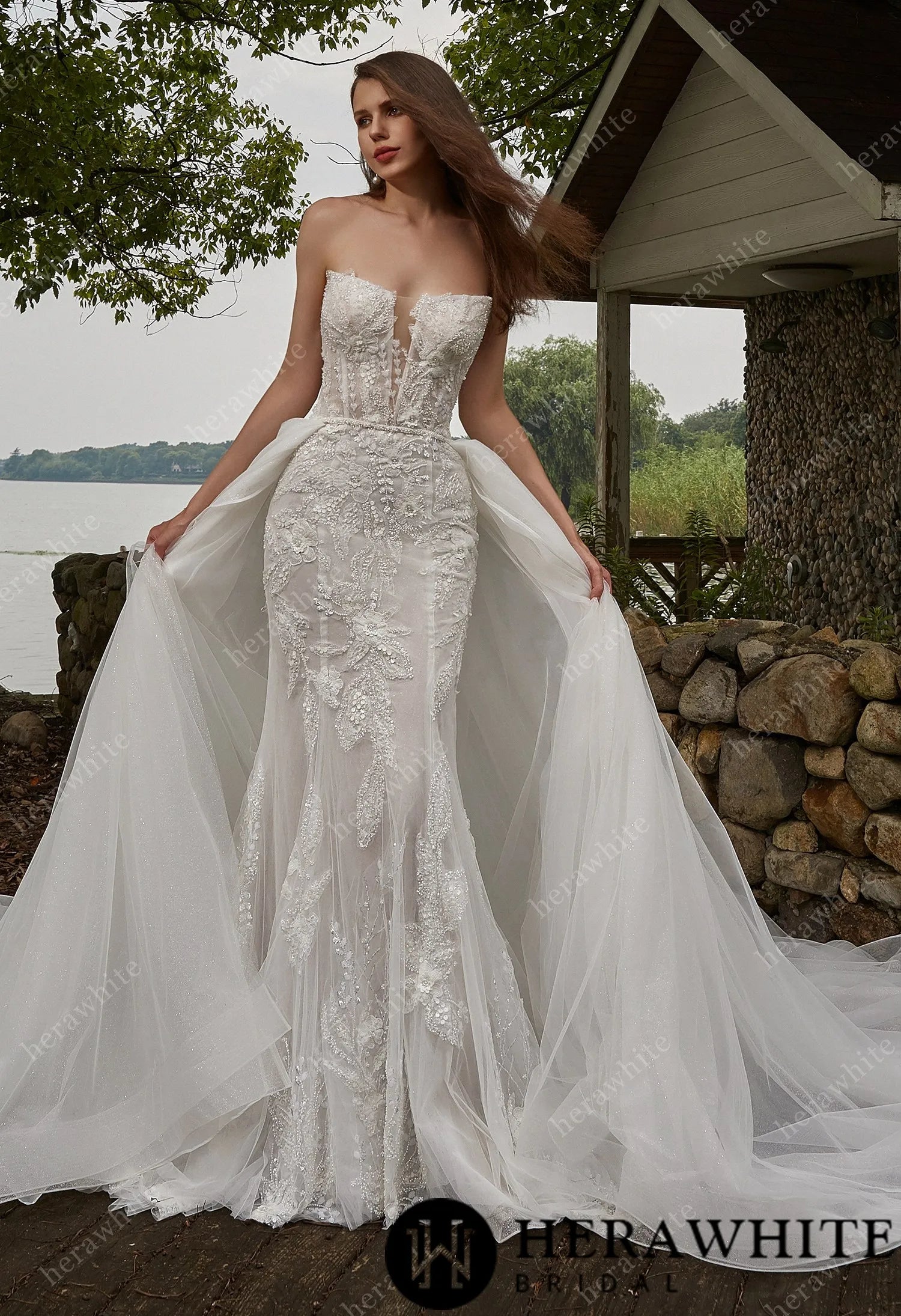 Beaded Sequins Lace And Detachable Overskirt Wedding Dress – Forever & Always