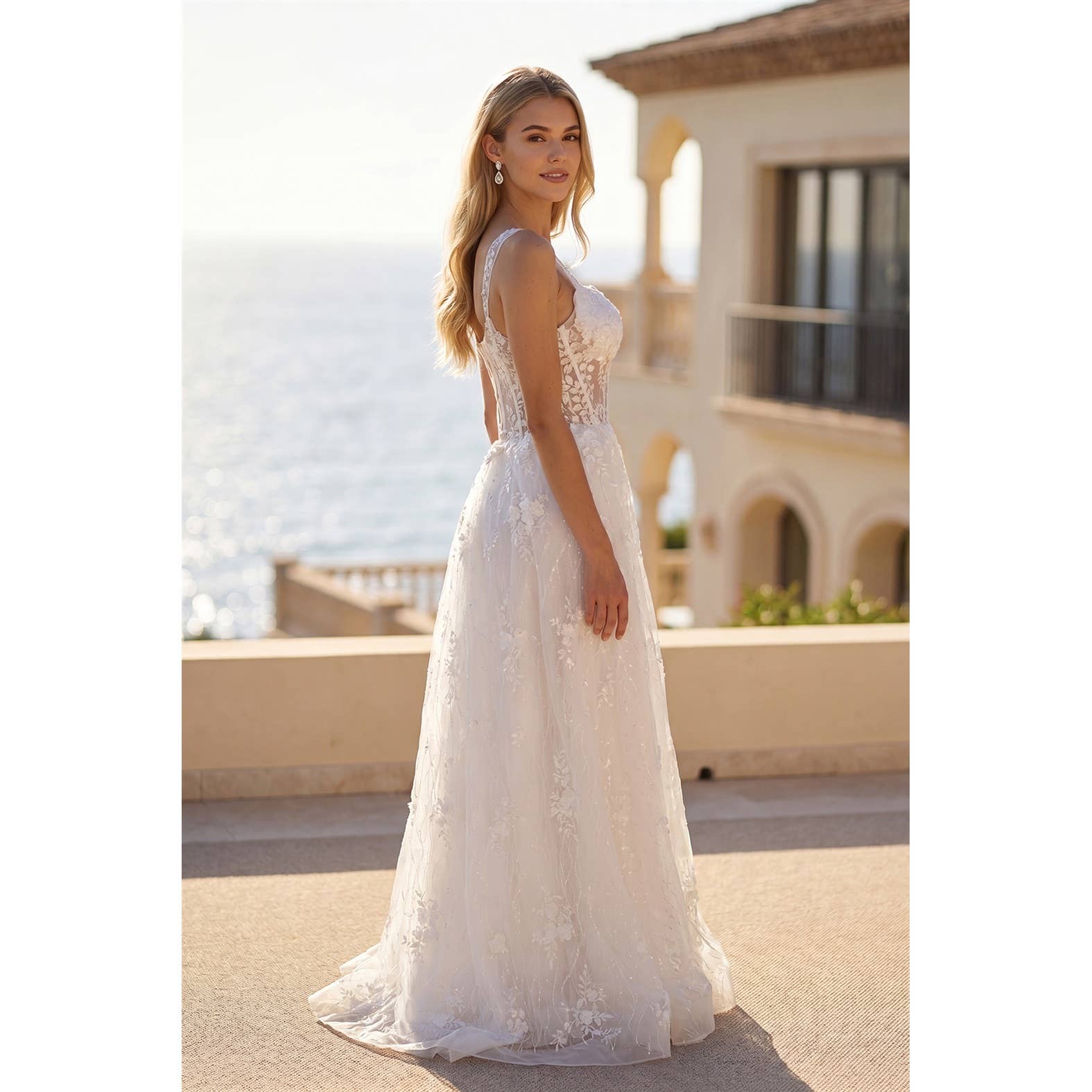 SLEEVELESS GOWN WITH LACE CORSET AND SKIRT