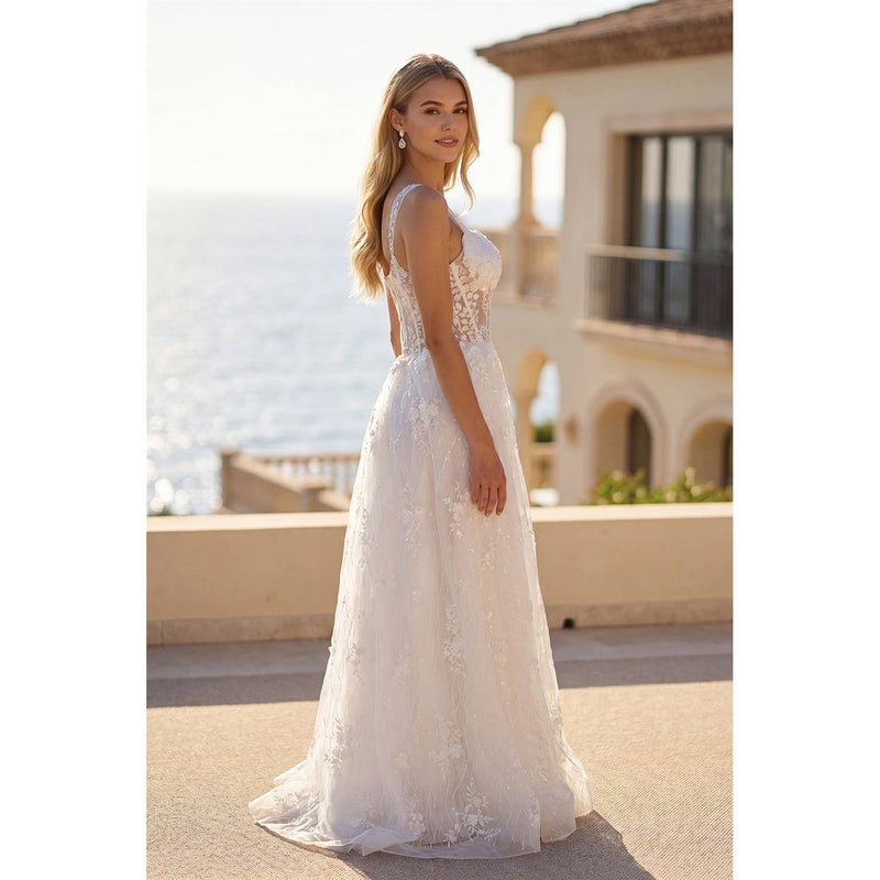 SLEEVELESS GOWN WITH LACE CORSET AND SKIRT