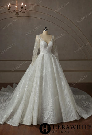 Luxury Lace Beading Wedding Dress With Long Sleeve