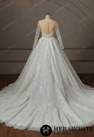 Sparkly Off The Shoulder Long Sleeve Ball Gown Wedding Dress