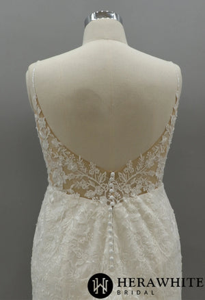 Floral Lace Plus Size Wedding Dress With Plunging V-neckline