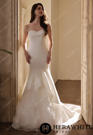 Mikado Mermaid Bridal Gown With Handmade Floral Accents HW3808-M