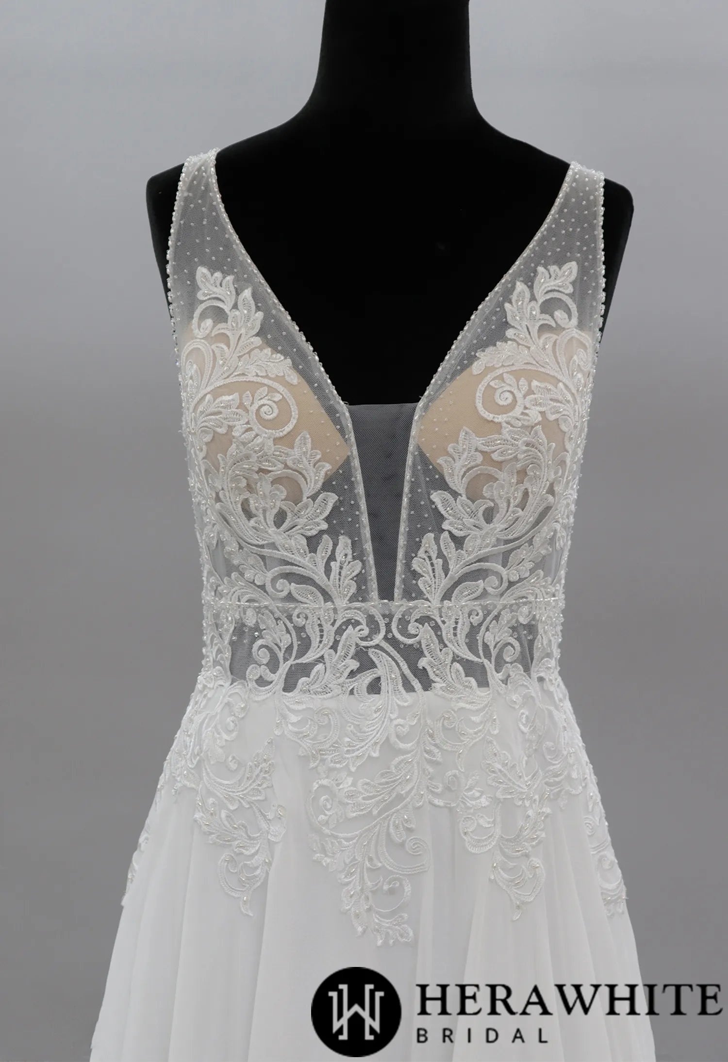 Modern A-line Wedding Dress with Floral Lace Bodice